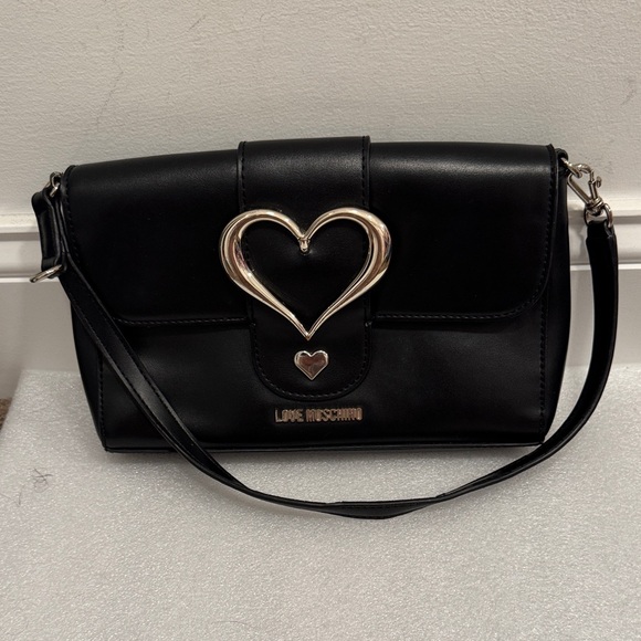 Love Moschino Handbags - Love Moschino Black shoulder Bag purse with silver Heart Accent